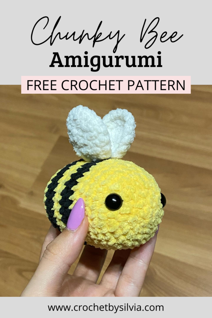 a bee crochet plush designed pin for pinterest
