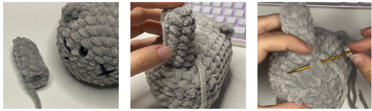 Step-by-step assembly and stitching guide for the low sew loaf cat crochet pattern