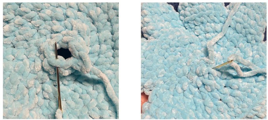 Step-by-step crochet guide showing how to join the eight legs of the amigurumi octopus.