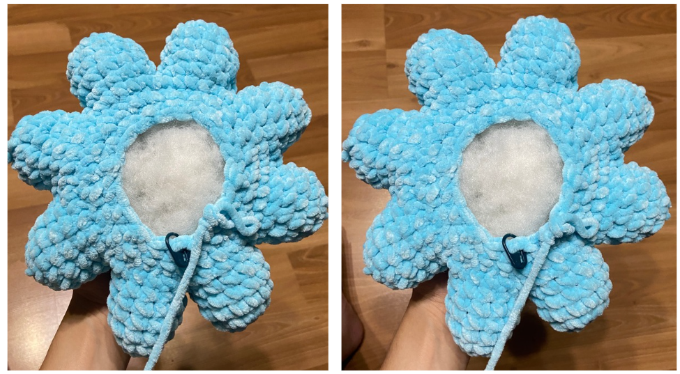 Step-by-step crochet guide showing how to join the eight legs of the amigurumi octopus.