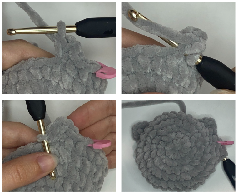 Step-by-step assembly and stitching guide for the low sew loaf cat crochet pattern