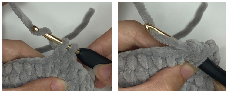 Step-by-step assembly and stitching guide for the low sew loaf cat crochet pattern